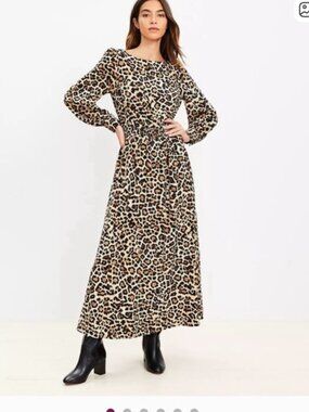 Loft Leopard Print Long Sleeve Midi Dress NWT (Size Medium)